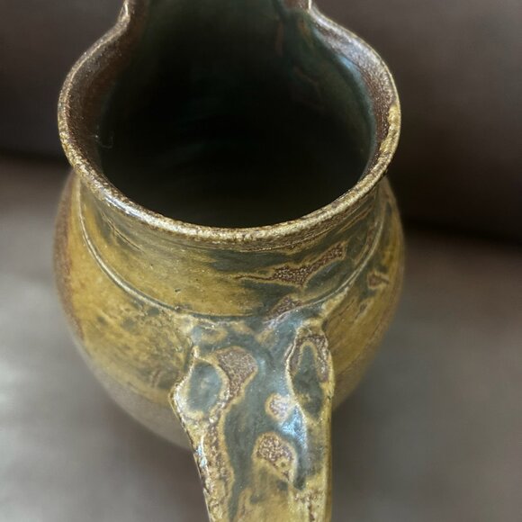 Vintage RARE Signed Mossy Brown Handmade Stoneware Pitcher Jug - Picture 9 of 10